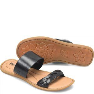 BØRN BORN Cherita 2 Strap Slide Sandal, Black LEATHER  Women Size 6, 8   NEW
